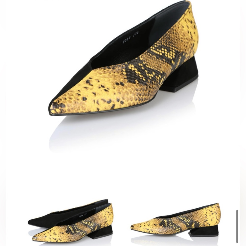 YUUL YIE Selma Pumps Sz 7.5 Yellow Python/Black